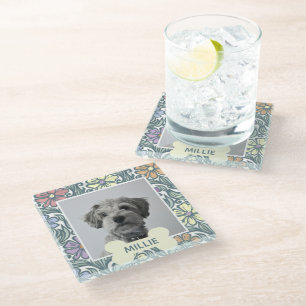 Floral Aangepaste Dog Foto Glazen Onderzetter