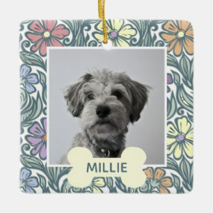 Floral Aangepaste Dog Foto Keramisch Ornament