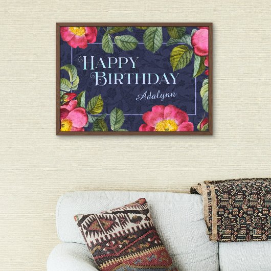  Floral Aangepaste Naam Birthday Gift Blue Poster