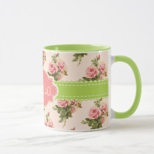  Floral Aangepaste Naam Roze Groen Mok