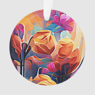 Floral Abstract Art Orange Red Blue Flowers