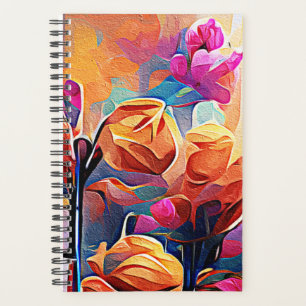 Floral Abstract Art Orange Red Blue Flowers