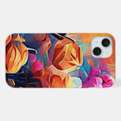 Floral Abstract Art Orange Red Blue Flowers (Verso Horizontal)