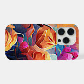 Floral Abstract Art Orange Red Blue Flowers (Verso Horizontal)