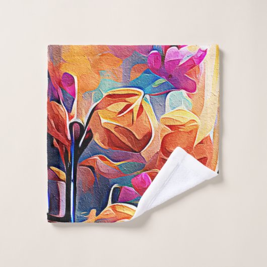 Floral Abstract Art Orange Red Blue Flowers (Gant de toilette)