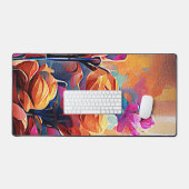Floral Abstract Art Orange Red Blue Flowers (Clavier et souris)