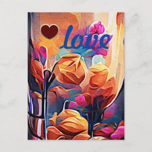 Floral Abstract Kunst Oranje Rode Blauwe Bloemen Briefkaart
