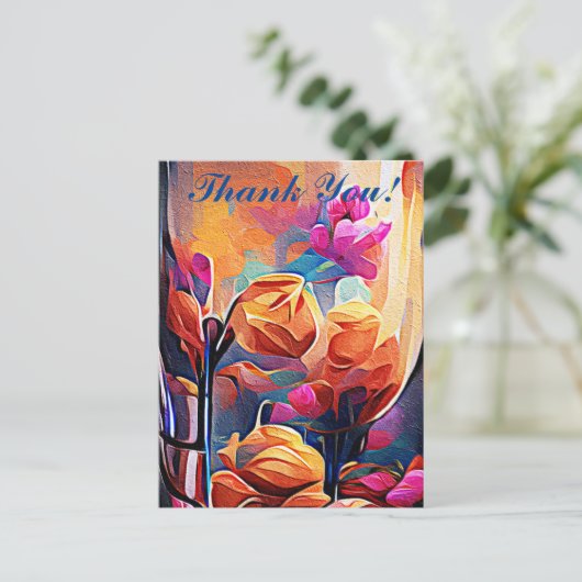Floral Abstract Kunst Oranje Rode Blauwe Bloemen Briefkaart (Staand voorkant)
