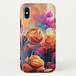 Floral Abstract Kunst Oranje Rode Blauwe Bloemen iPhone X Hoesje