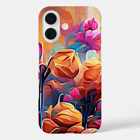 Floral Abstract Kunst Oranje Rode Blauwe Bloemen Case-Mate iPhone Case (Achterkant)