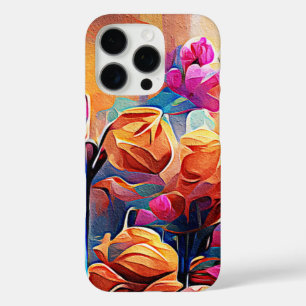 Floral Abstract Kunst Oranje Rode Blauwe Bloemen iPhone 16 Pro Hoesje