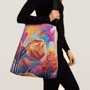 Floral Abstract Kunst Oranje Rode Blauwe Bloemen Crossbody Tas