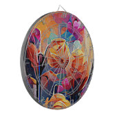 Floral Abstract Kunst Oranje Rode Blauwe Bloemen Dartbord (Voorkant Links)