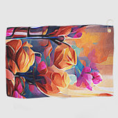Floral Abstract Kunst Oranje Rode Blauwe Bloemen Golfhanddoek (Horizontaal)