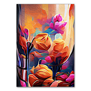 Floral Abstract Kunst Oranje Rode Blauwe Bloemen Kaart