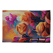 Floral Abstract Kunst Oranje Rode Blauwe Bloemen Kussensloop (Achterkant)