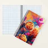 Floral Abstract Kunst Oranje Rode Blauwe Bloemen Notitieboek (Binnen)