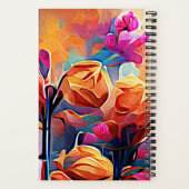 Floral Abstract Kunst Oranje Rode Blauwe Bloemen Notitieboek (Achterkant)