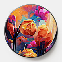 Floral Abstract Kunst Oranje Rode Blauwe Bloemen