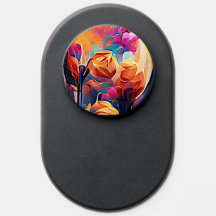 Floral Abstract Kunst Oranje Rode Blauwe Bloemen