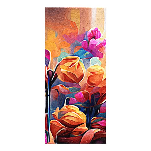Floral Abstract Kunst Oranje Rode Blauwe Bloemen Reclamekaart (Voorkant)