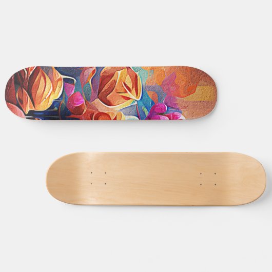 Floral Abstract Kunst Oranje Rode Blauwe Bloemen Skateboard (Horizontaal)