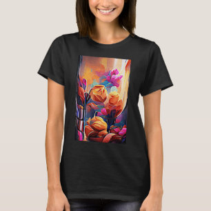 Floral Abstract Kunst Oranje Rode Blauwe Bloemen T-shirt