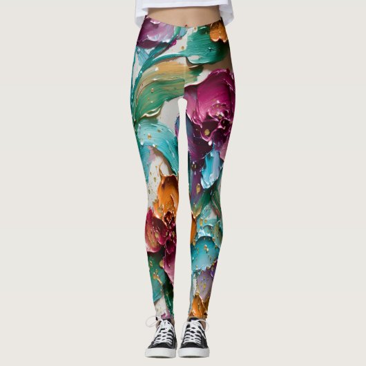 Floral Abstract Paint Pattern – Artistic Modern  Leggings (Voorkant)
