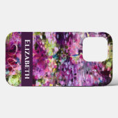 Floral Abstrait pourpre avec coque iphone de nom (Verso (horizontal))