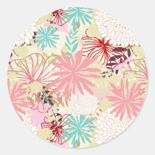 Floral achtergrond 4 ronde sticker