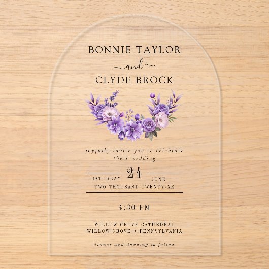 Floral Acrylic Arch Wedding Invitation Suite Acryl Uitnodigingen (Voorkant)