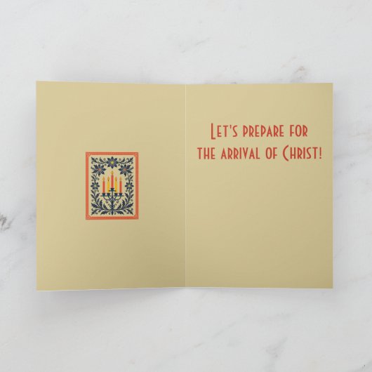 Floral Advent Candelabra Stylized Nordic Christmas Kaart (Binnen)