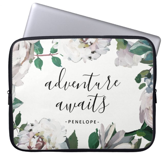  Floral Adventure wacht met Naam Laptop Sleeve (Voorkant)