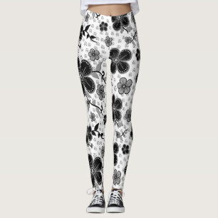 Floral afdrukken in zwart-wit leggings