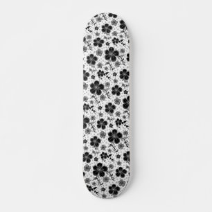 Floral afdrukken in zwart-wit skateboard
