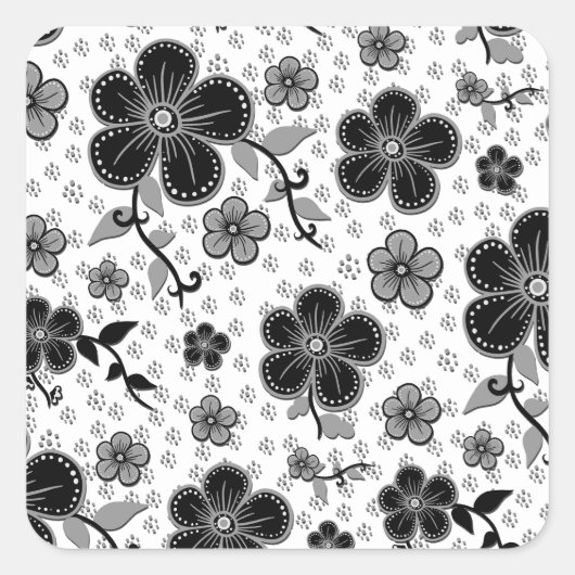 Floral afdrukken in zwart-wit vierkante sticker (Voorkant)