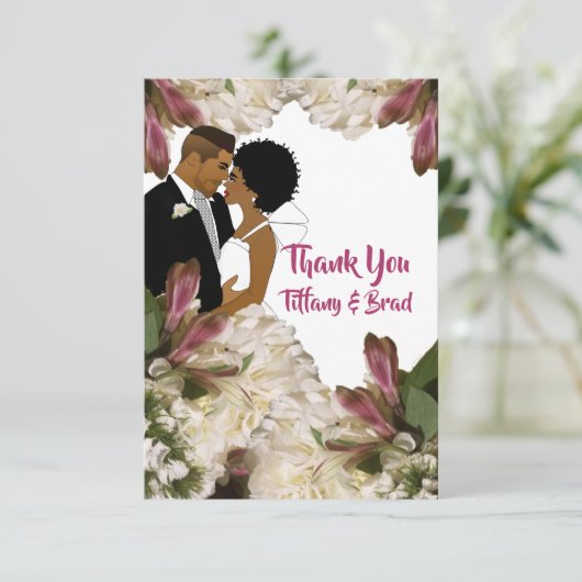 Floral Afro-Amerikaanse bruiloft paar dank u (Staand voorkant)