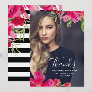 Floral Afstuderen dank u fotokaart Aankondiging