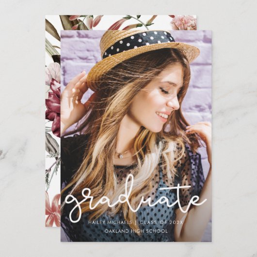  Floral Afstuderen Foto aankondiging (Voorkant / Achterkant)