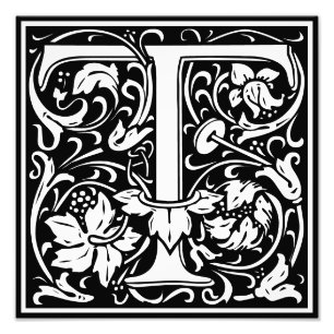 Floral alfabet Monogram Letter T Foto afdrukken Afdruk
