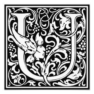 Floral alfabet Monogram Letter U Foto afdrukken Afdruk