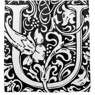 Floral alfabet monogrammed letter u klassiek douchegordijn