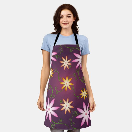 Floral all over print aprom schort (Gedragen)