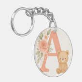 Floral Alphabet A Keychain – Cute Bear  (Voorkant Links)