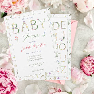 Floral Alphabet Baby shower Invitation Kaart