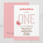 Floral Alphabet Girl First Birthday Invitation (Devant / Derrière)