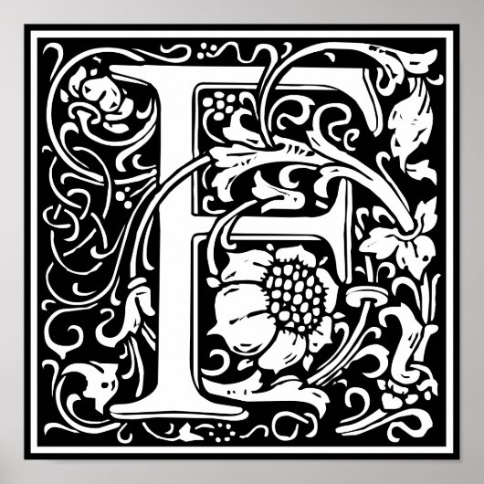 Floral Alphabet Monogram Letter F Poster (Voorkant)