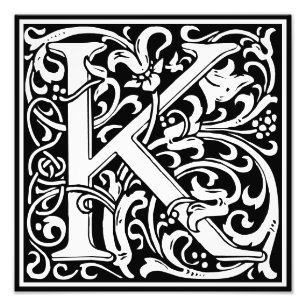 Floral Alphabet Monogram Letter K Foto afdrukken Afdruk