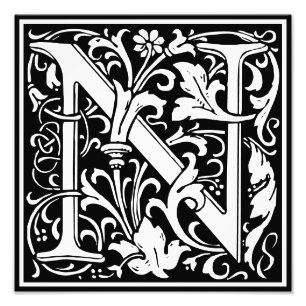 Floral Alphabet Monogram Letter N Foto afdrukken Afdruk