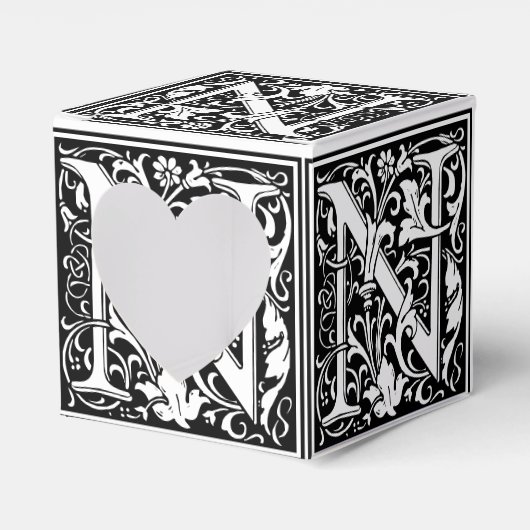 Floral Alphabet Monogram Letter N Tegel Morris Bedankdoosjes (Voorkant Zijde)